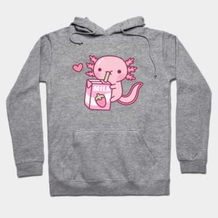 Cute Axolotl Drinking Strawberry Milk Doodle Hoodie